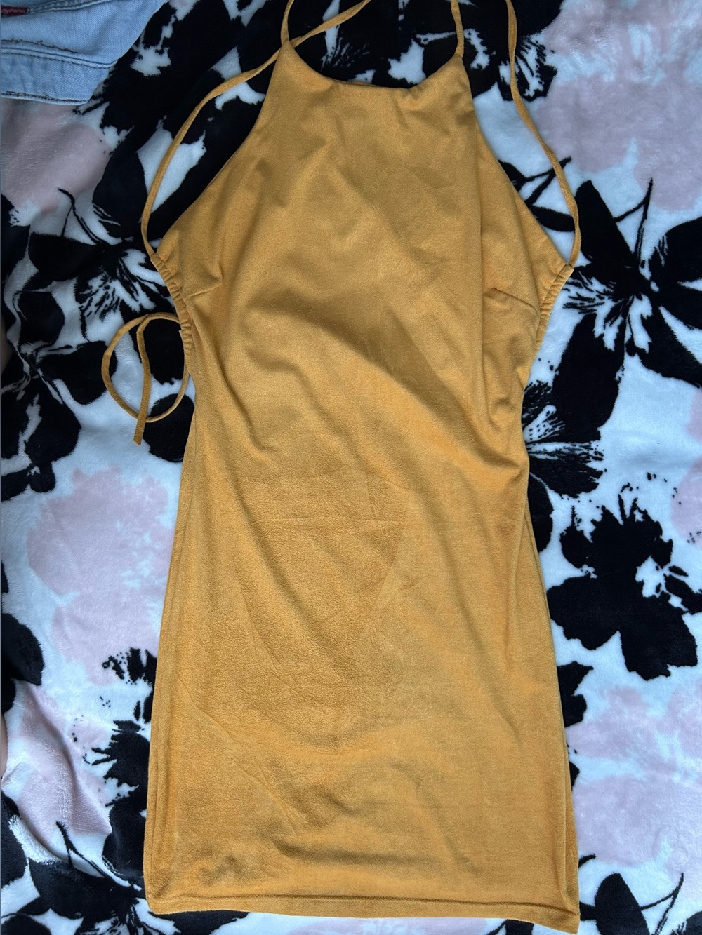 Mustard Yellow Velvet Mini Dress